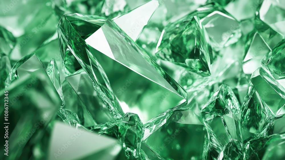 Glittering green gemstones reflecting light, creating a luxurious and vibrant atmosphere. Glittering green gemstones reflecting light, creating a luxurious and vibrant atmosphere.