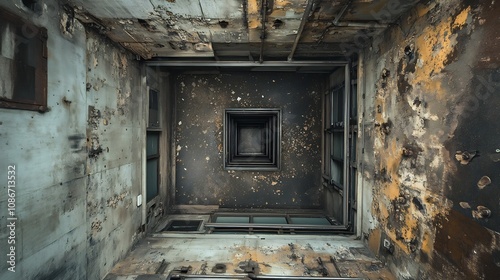 Haunting Remains of an Abandoned Elevator Shaft in a Decaying Industrial Building