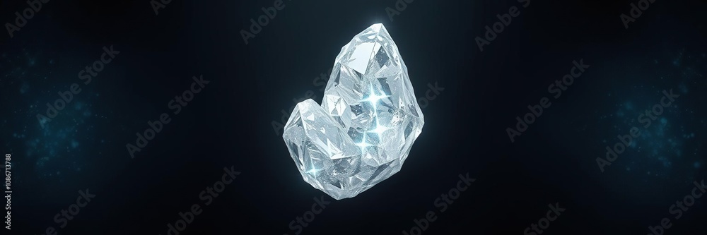 Obraz premium A large, shimmering crystal formation suspended in mid-air, surrounded by a halo of bright, shimmering light, starry sky, space scene