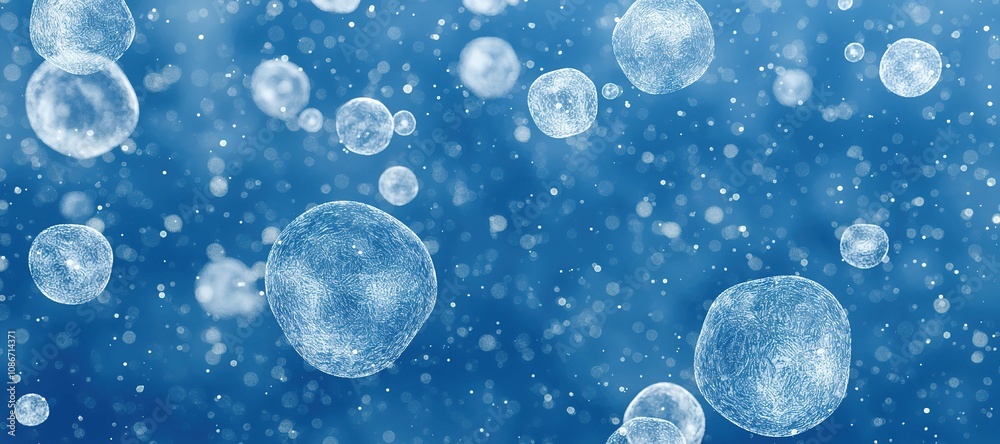 winter snow water circle ball on blue background, bubble 26 winter snow water circle ball on blue background, bubble 26