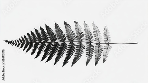 A black and white image of a fern leaf, showcasing its intricate details and structure.