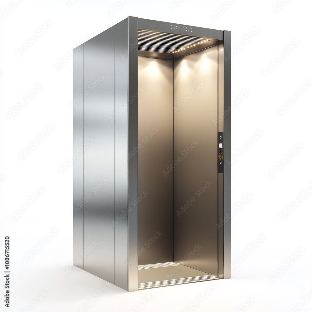 Closed Elevator Doors from Diagonal Perspective in Modern Metallic Design Closed Elevator Doors from Diagonal Perspective in Modern Metallic Design