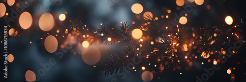 Funkelnder Weihnachtshintergrund mit Tannenzweig im goldenen Bokeh Licht