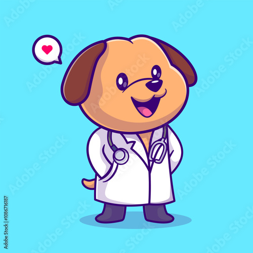 Cute Dog Doctor With Stethoscope Cartoon Vector Icon 
Illustration. Animal Healthy Icon Concept Isolated Premium 
Vector. Flat Cartoon Style 