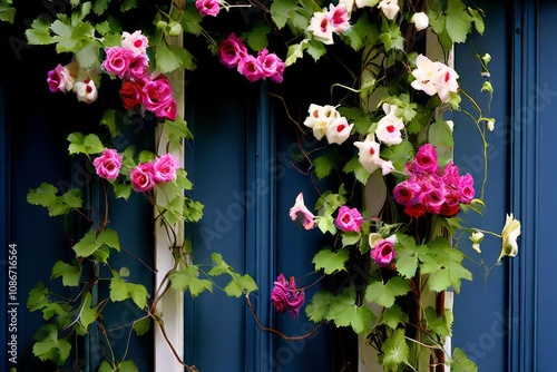 cascading flowers vines with blooming flowers trailing down a tr photo