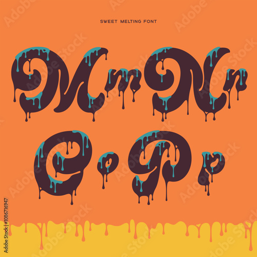 Vector alphabet set of letters with viscous liquid dripping effect. Smooth font with melting two colored shape.
