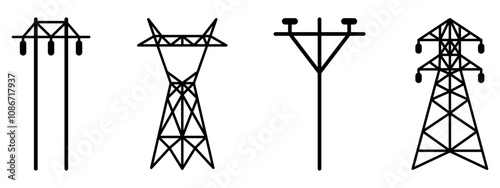 Electricity Tower icon vector set. Transmission Tower illustration sign collection. Power Lines symbol.