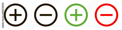 Plus and minus signs vector icons set