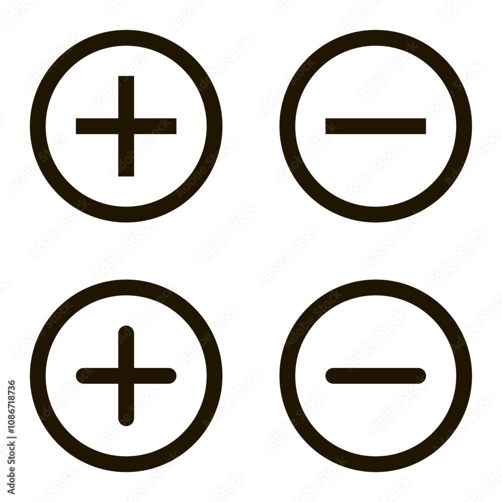 Fototapeta premium Plus and minus signs vector icons set
