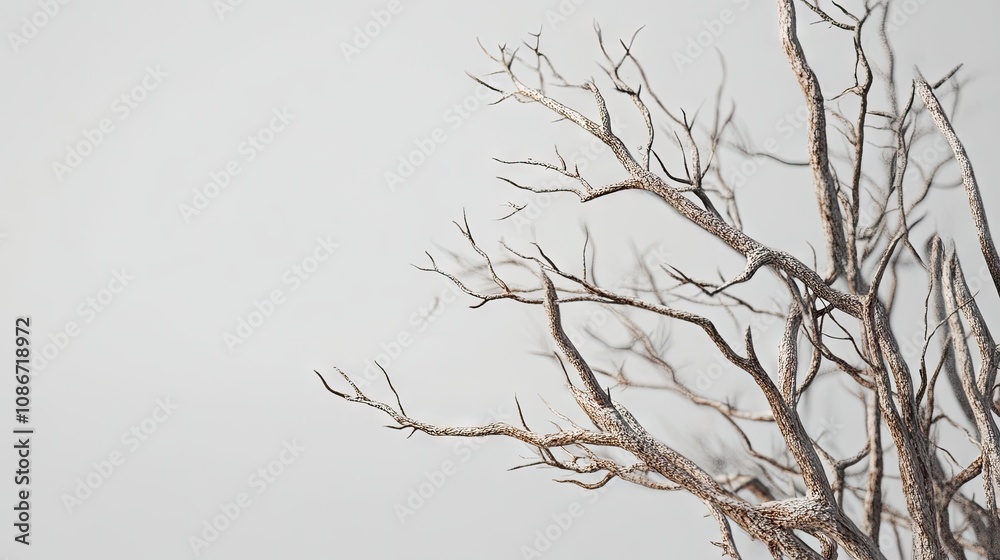 Obraz premium A close-up of abstract, intricately detailed bare branches against a soft gray background.