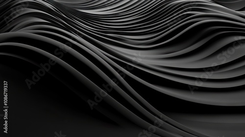 Abstract black wave patterns create a smooth, flowing aesthetic in this composition. photo