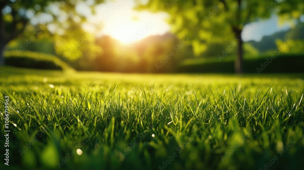 Vibrant green grass in a sunlit park setting, exuding tranquility and natural beauty. Vibrant green grass in a sunlit park setting, exuding tranquility and natural beauty.