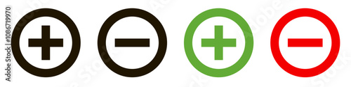Plus and minus signs vector icons set