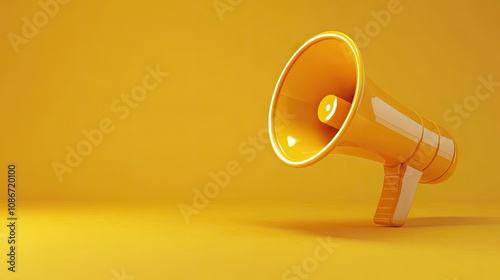 A vibrant yellow megaphone on a matching yellow background, symbolizing communication and announcements.