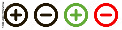 Plus and minus signs vector icons set