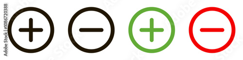 Plus and minus signs vector icons set