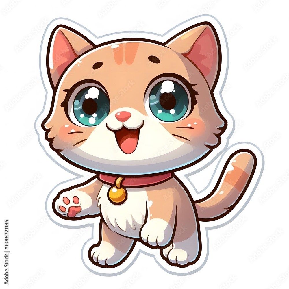 AI Generate of Sticker Kitten or Cat Cub in cartoon style with a happy expression, isolated in white background AI Generate of Sticker Kitten or Cat Cub in cartoon style with a happy expression, isolated in white background