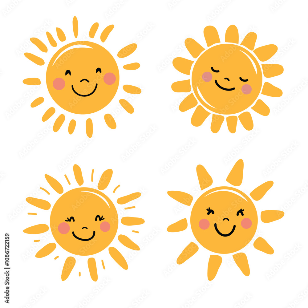 Set Funny Sun Vector Illustration Set Funny Sun Vector Illustration