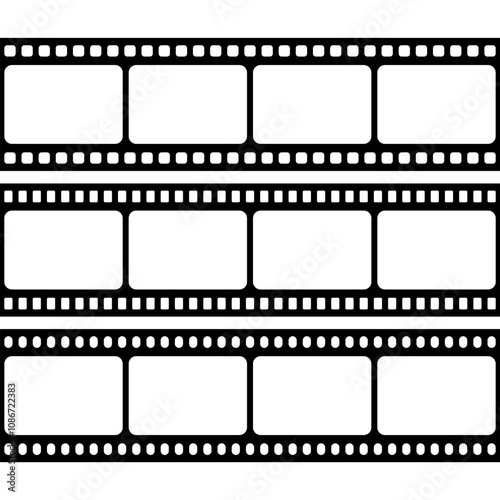 Film strip isolated vector icon. Retro picture with film strip icon. Film strip roll. Video tape photo film strip frame vector on transparent	