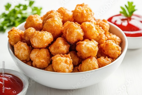 Golden Fried Potato Balls Served With Ketchup