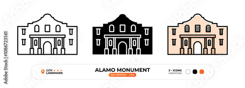 Alamo Monument Line Icon. San Antonio USA, Silhouette, Color Symbol, Editable Stroke. photo