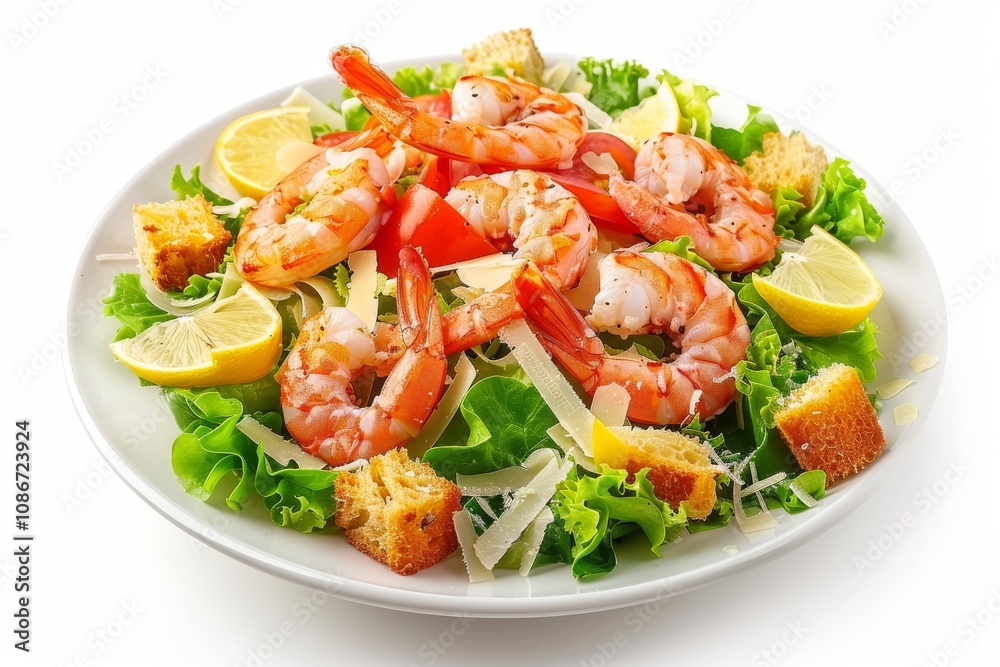 Caesar Salad, Cesar Salat or Barbecue Shrimps Ceasar with Green Lettuce, Grated Parmesan Cheese Caesar Salad, Cesar Salat or Barbecue Shrimps Ceasar with Green Lettuce, Grated Parmesan Cheese