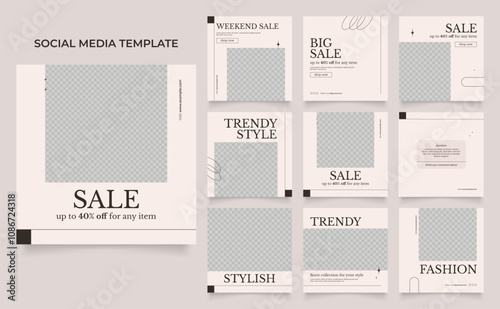 social media template banner fashion sale promotion. fully editable instagram and facebook square post frame puzzle trendy sale poster. brown beige watercolor vector background