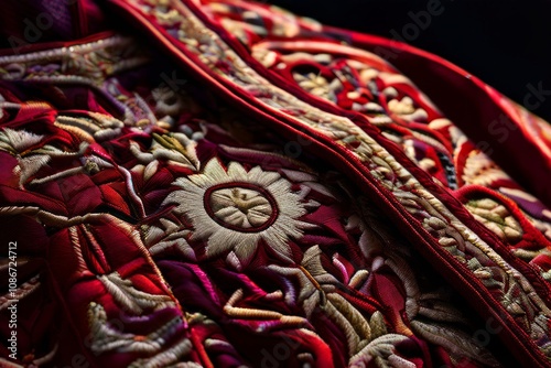 close up the detailed embroidery on a nazarenos robe photo