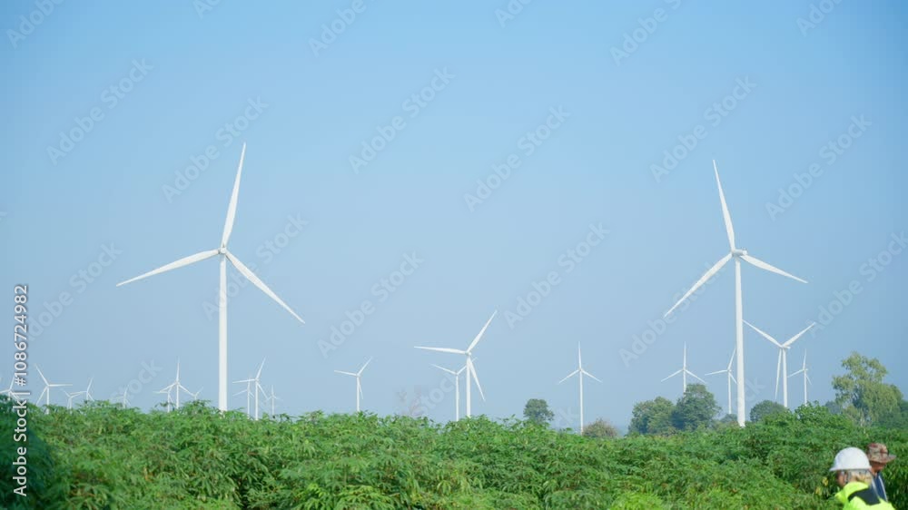 wind turbine on green field