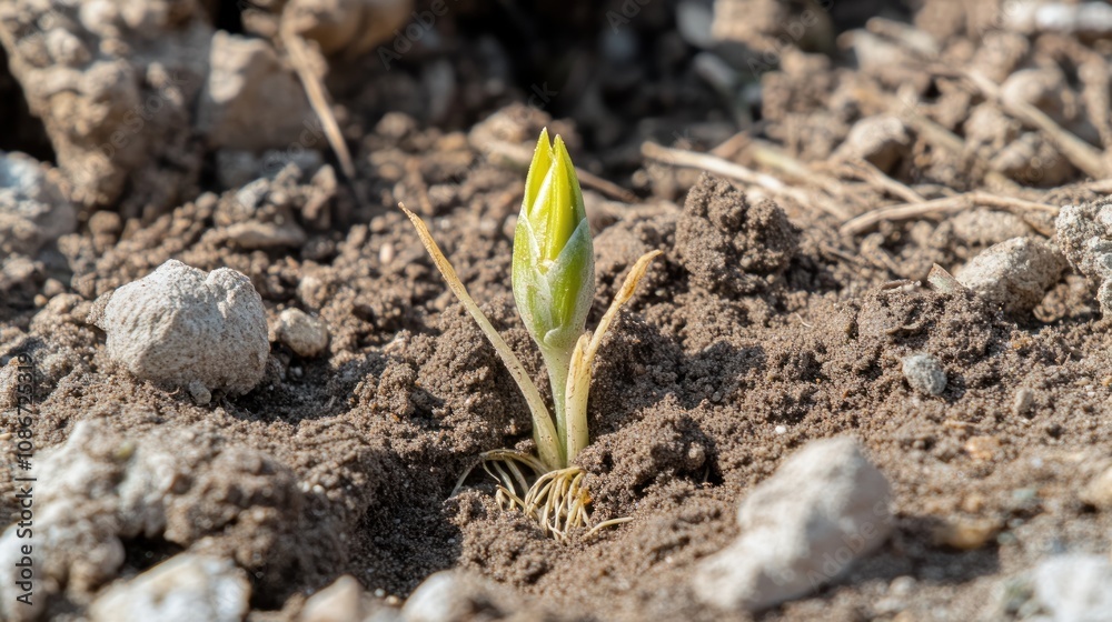 A young plant sprouting from the soil, symbolizing growth and renewal. A young plant sprouting from the soil, symbolizing growth and renewal.
