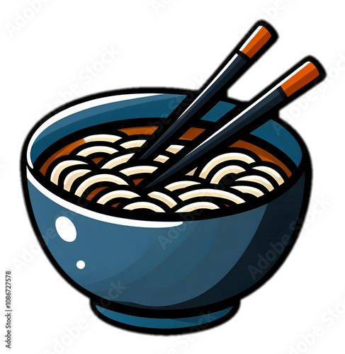 A bowl of noodles and chopsticks in clipart form 