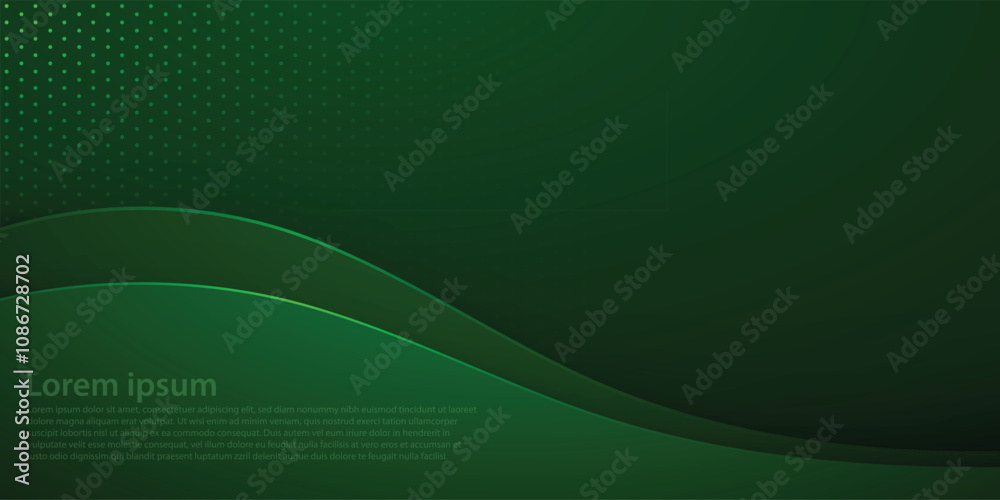 dark green abstract background with wavy paper cut and light effect and green dot neon light
