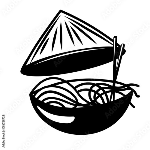 plate of noodles. Vector stock illustration. Isolated on a white background. Ramen in a red bowl. Asian food. Pasta, spaghetti.
