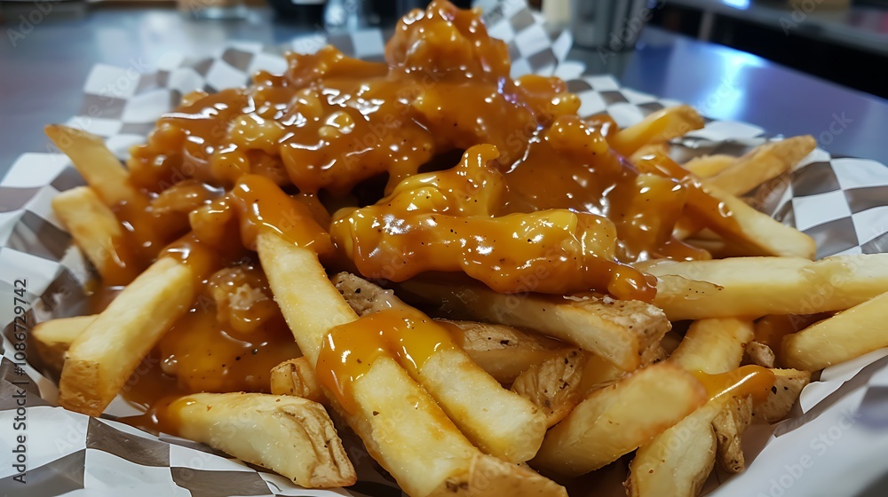 Hand cut good and fresh fries with cheese curds and gravy Hand cut good and fresh fries with cheese curds and gravy