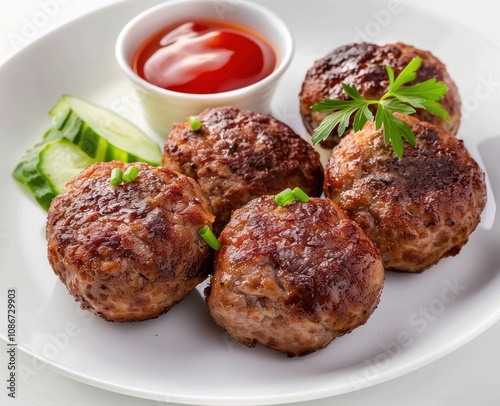 Delicious Meatballs with Ketchup and Cucumber