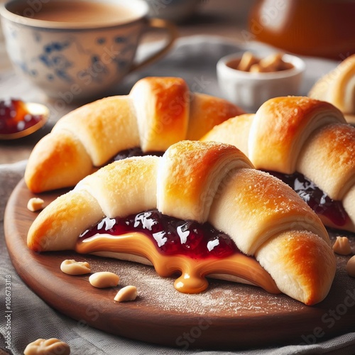 Crescent shaped pastries filled with peanut butter and jelly ble photo