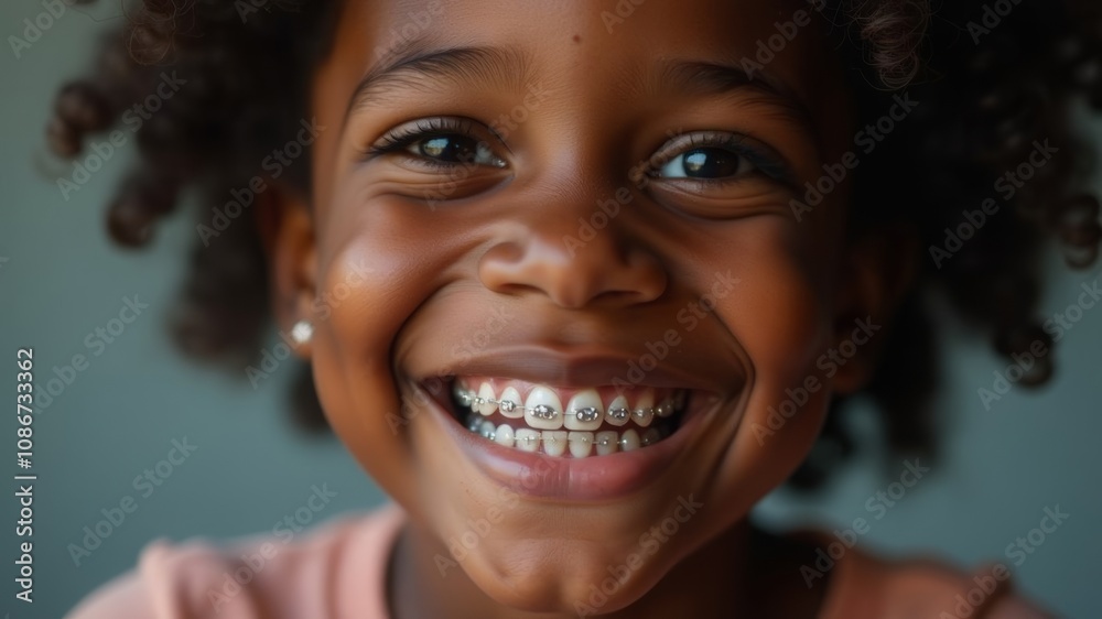 Close-up portrait of a smiling child with orthodontic braces Close-up portrait of a smiling child with orthodontic braces