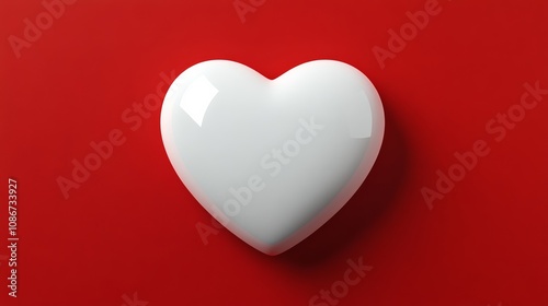 White heart is on a red background. The heart is the main focus of the image. The red background adds a sense of warmth and passion to the scene