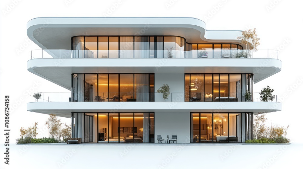 Image showcasing 3D model of a luxury high-rise apartment building with sleek design and ...