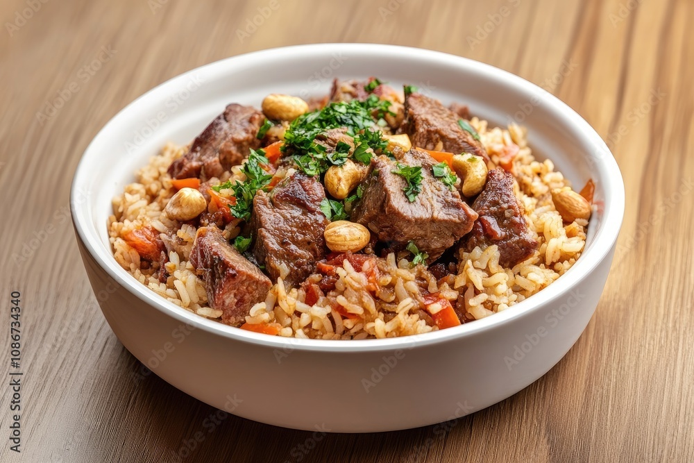 Savory Beef Rice Bowl with Cashews and Parsley Savory Beef Rice Bowl with Cashews and Parsley