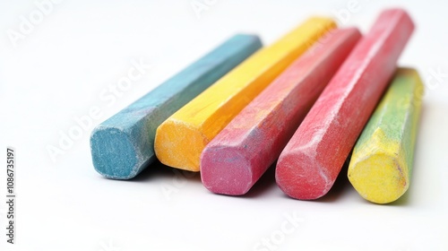 Colorful Chalk Sticks on White Background