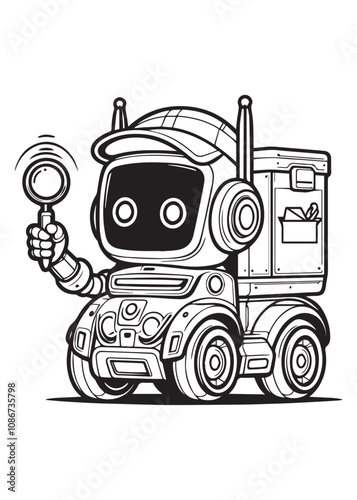 Coloring page design cute robot deliver