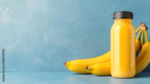 Banana in a sports bottle, healthy postworkout energy snack photo