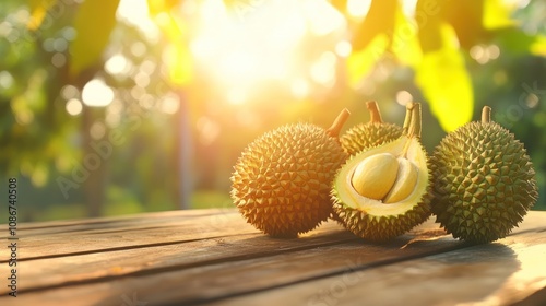 Durian Fruit on a Wooden Table