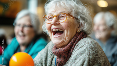 Cheerful community event for elderly individuals.