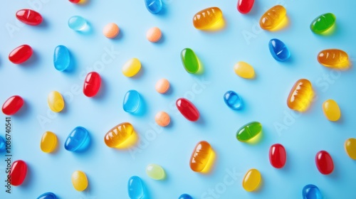 Colorful Jelly Beans on a Blue Background