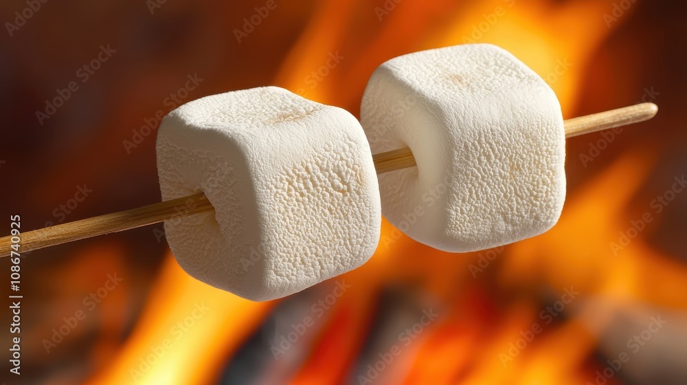 Close-Up Shot of Marshmallows Roasting Over an Open Flame on a Stick, Capturing the Perfect Toasting Moment for Campfire Enthusiasts Close-Up Shot of Marshmallows Roasting Over an Open Flame on a Stick, Capturing the Perfect Toasting Moment for Campfire Enthusiasts