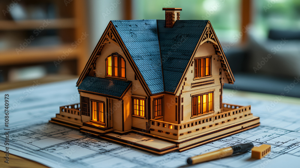A miniature house placed on architectural blueprints surrounded by drawing tools, symbolizing the process of design, planning, and construction in architecture and home building projects
A miniature house placed on architectural blueprints surrounded by drawing tools, symbolizing the process of design, planning, and construction in architecture and home building projects