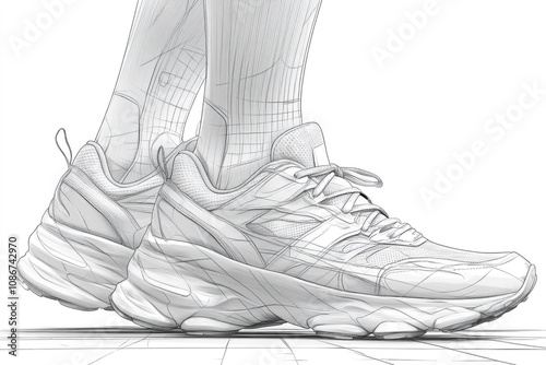 Stylish sneaker design sketch showcasing modern athletic footwear concepts