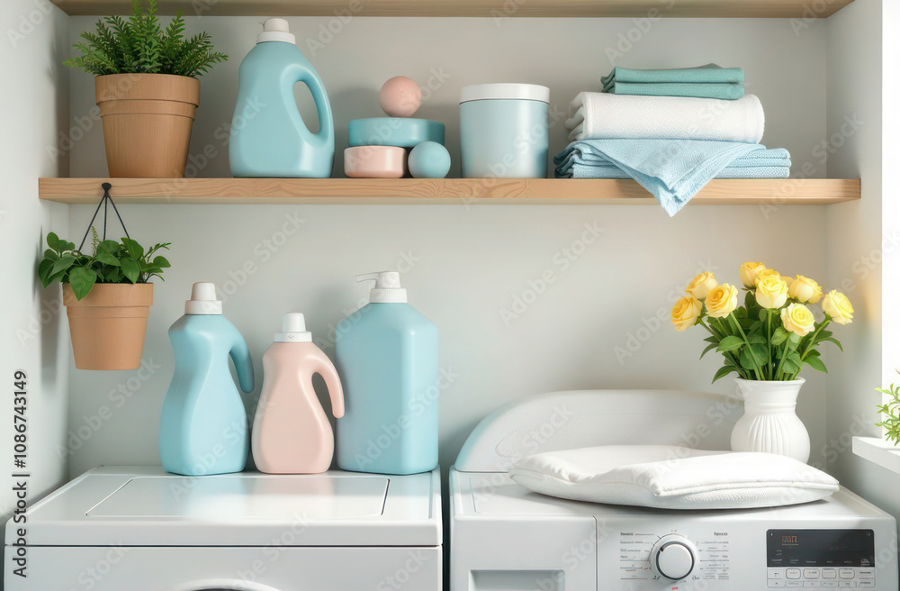 Cleaning products for bathroom cleaning on the background of a bright bathroom Cleaning products for bathroom cleaning on the background of a bright bathroom